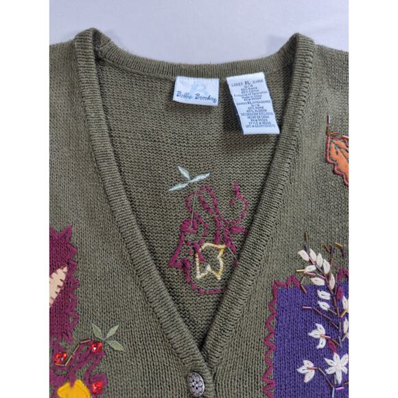 Bobbie Brooks XL Sweater Vest Fall Leaves Embroidered Ramie Cotton Womens ( - Picture 7 of 12